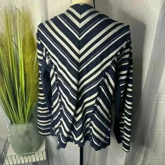 Lane Bryant Women’s Size 18 Blue Striped Hobo Fringe Open Drape Front Cardigan - Picture 6 of 12